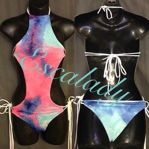 Tie-dye pattern pink and blue monokini/bodysuit